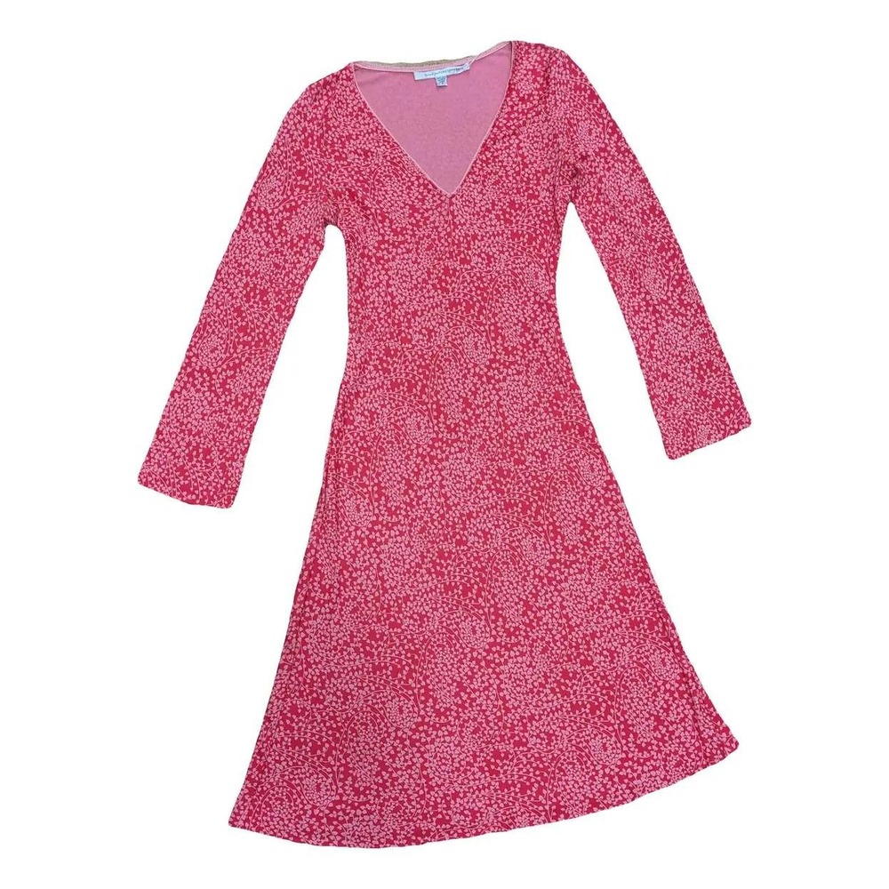 Diane von Furstenberg Pink Silk Jersey Heart Vine Print V-Neck Midi Dress Size 6